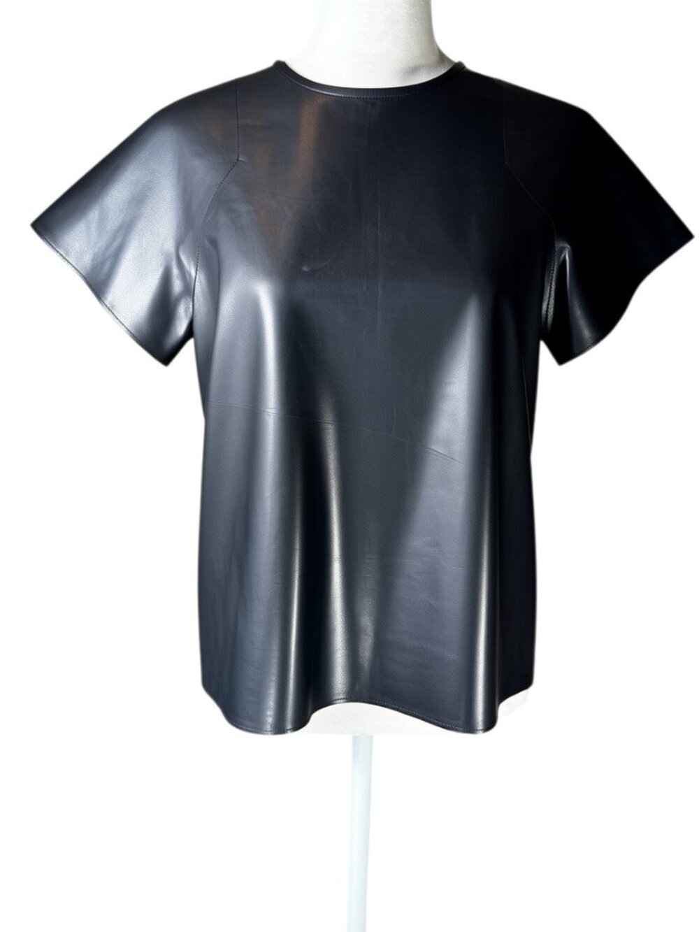 NWOT Protagonist Black Nappa Baby Calf Leather Short Sleeve Top Size Small